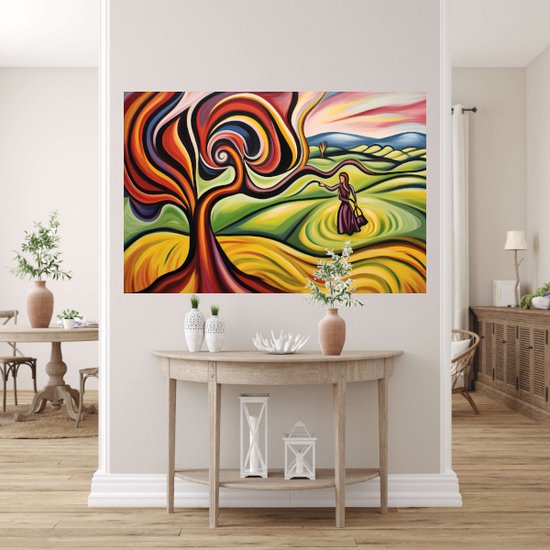 Décoration murale arbre abstrait - Tableaux arbres - Peinture sur toile Nature - Décoration murale chambre enfant - Peinture sur toile - Oeuvre 60x40 cm