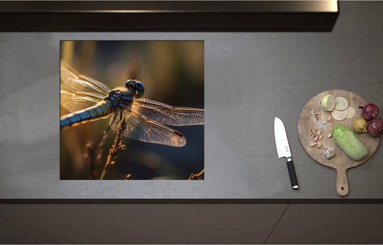 Foto: Inductieplaat beschermer blauwe libel staat op bloem met gedetaileerde doorzichtige vleugels 57x55 cm 2 mm dik inductie beschermer bescherming inductiekookplaat kookplaat beschermer van zwart vinyl