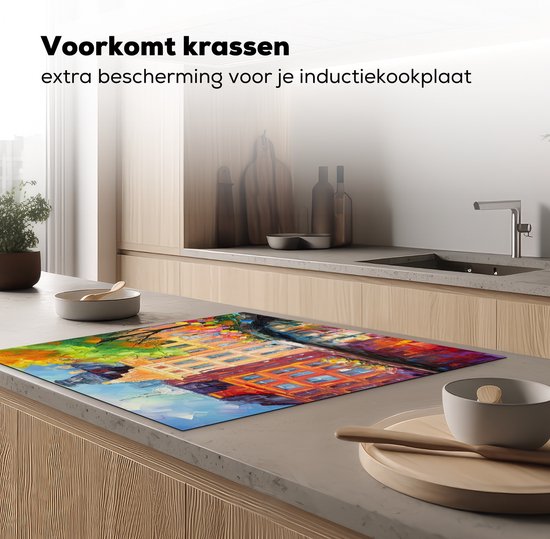 KitchenYeah® Inductie beschermer 60x60 cm - Olieverf - Amsterdam - Kunst - Kleurrijk - Kookplaataccessoires - Afdekplaat voor kookplaat - Inductiebeschermer - Inductiemat - Inductieplaat mat