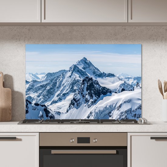 Spatscherm keuken 80x55 cm - Kookplaat achterwand Bergen - Sneeuw - Winter - Natuur - Landschap - Muurbeschermer - Spatwand fornuis - Hoogwaardig aluminium