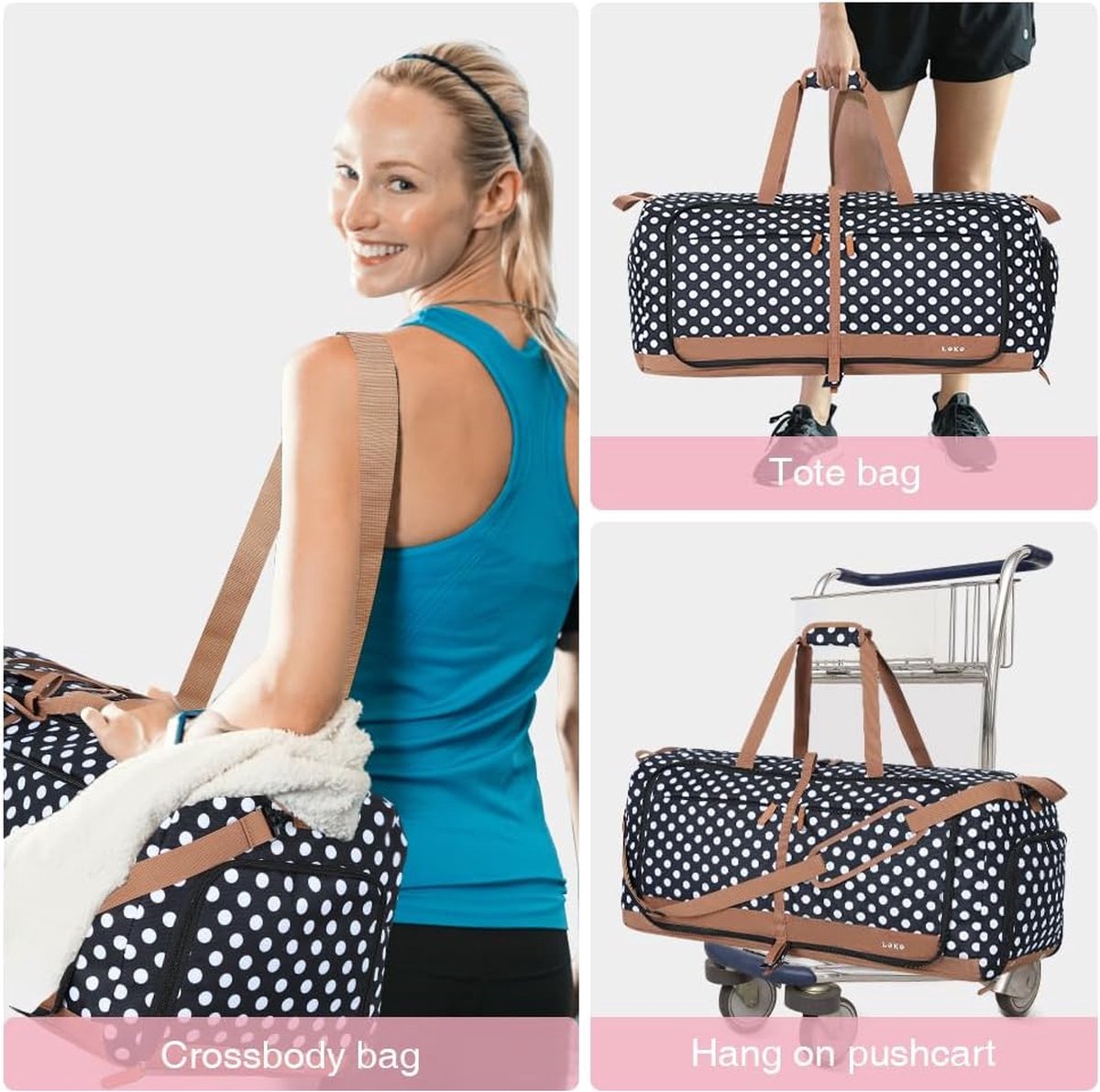 Sac De Voyage Femme 33L Avec Compartiment à Chaussures - Oxford 600D, Grande Ouverture, Sangle Bagage
