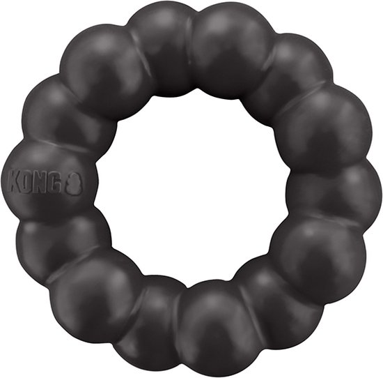 Kong extreme ring - 13,5 x 13,5 x 4 cm - Hondenspeelgoed - Kauwspeelgoed - Apporteerspeelgoed - Reinigt Gebit - Rubber - Rond - Zwart