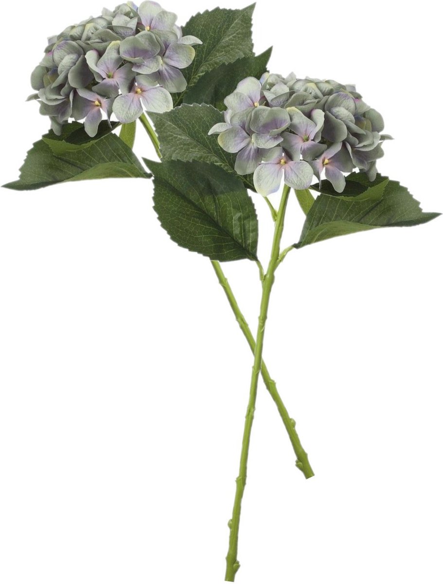 Mica Decorations Kunstbloem - 2x - Hortensia tak - lichtblauw - 51 cm - losse steel - Kunst zijdebloemen