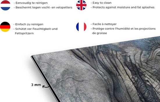 Spatscherm keuken 70x30 cm - Kookplaat achterwand Olifant - Dieren - Grijs - Natuur - Muurbeschermer - Spatwand fornuis - Hoogwaardig aluminium