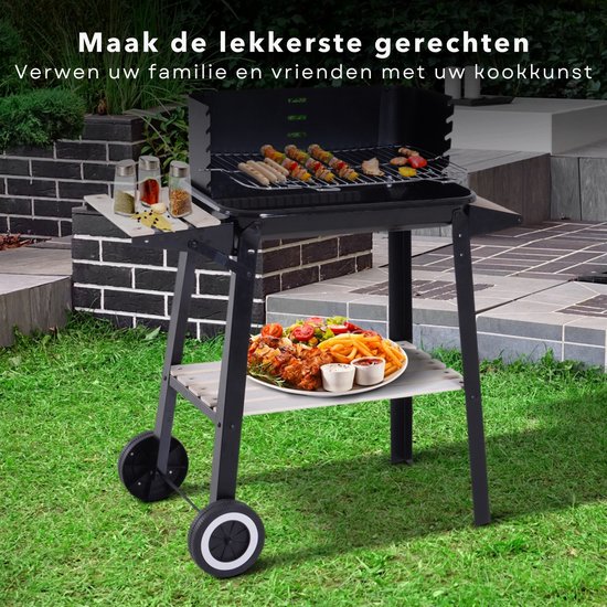 Cheqo® Barbecue Verrijdbaar - BBQ op Wielen - Houtskool BBQ - Buitenkeuken - 45x31cm - 6kg - Windscherm met Gleuven - 2 Wielen - Verstelbaar van Cheqo — afbeelding 3