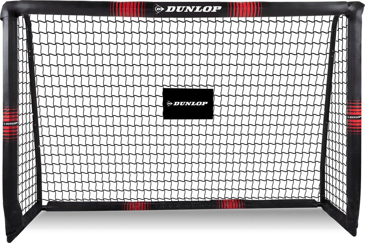 Dunlop Voetbaldoel - Voetbal Goal 180 x 120 x 60 cm - Voetbalgoal Groot - Buitenspeelgoed voor Kinderen en Volwassenen - Snelle Montage - Voetbal Training Doel - Metaal - Zwart/ Rood - Dunlop