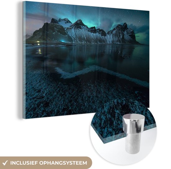 MuchoWow® Peinture sur verre - Aurores boréales avec aurores polaires - 150x100 cm - Peintures sur verre acrylique - Photo sur Glas