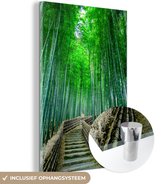 MuchoWow® Glasschilderij 80x120 cm - Schilderij acrylglas - Bamboebos van Arashiyama in Japan wandelpad - Foto op glas - Schilderijen