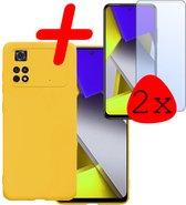 Hoes Geschikt voor Poco M4 Pro 4G Hoesje Siliconen Back Cover Case Met 2x Screenprotector - Hoesje Geschikt voor Xiaomi Poco M4 Pro 4G Hoes Cover Hoesje - Geel