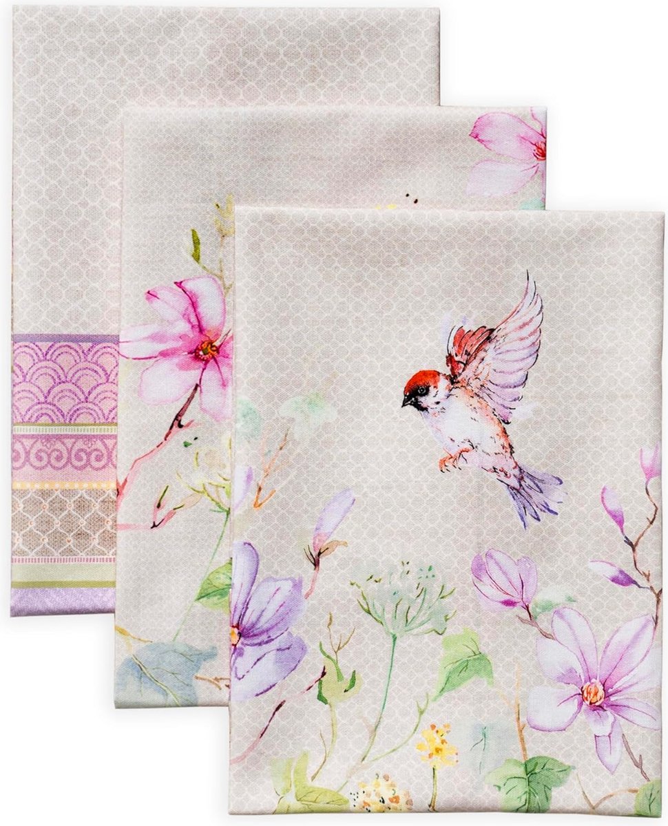 Set van 3 multifunctionele keukenhanddoeken 100% katoen barhanddoeken Magnolia Mornings lente zomer (50 cm x 70 cm)