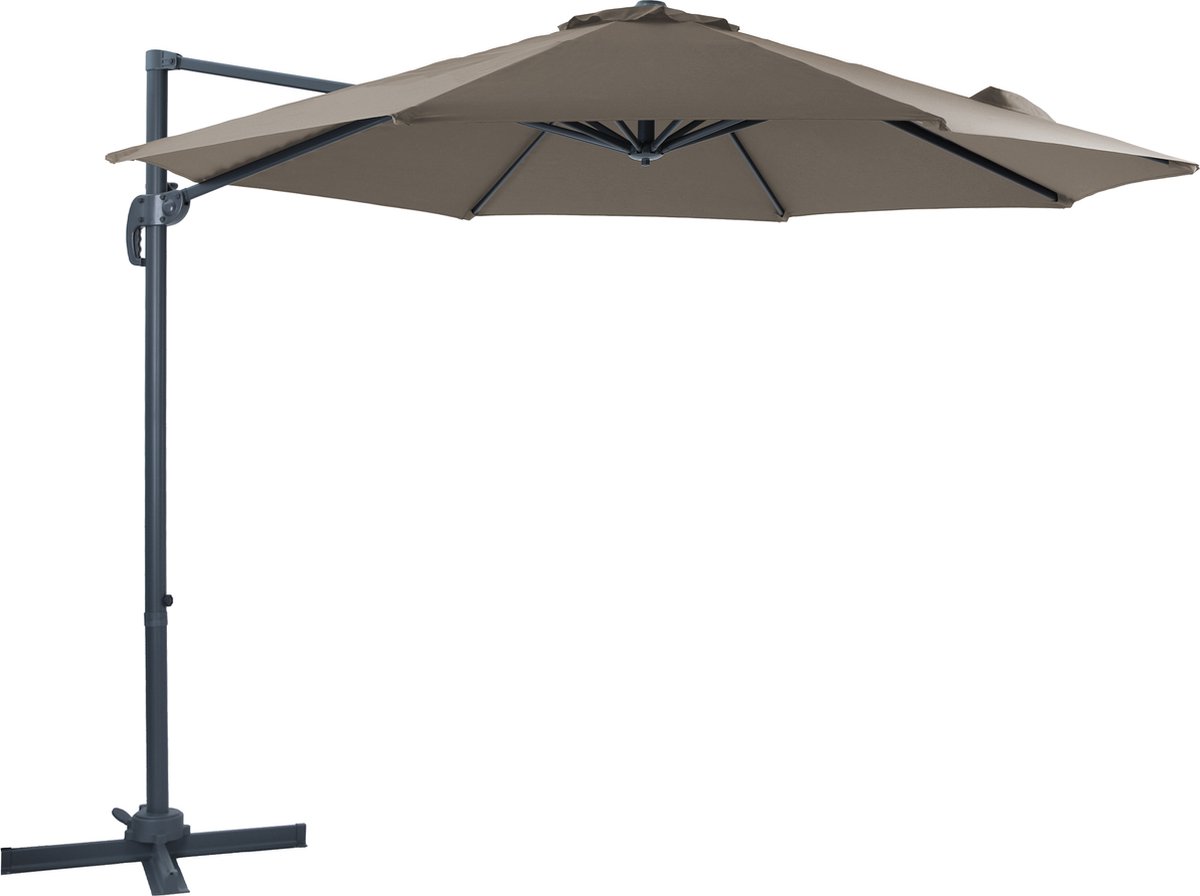 AXI Marisol Zweefparasol Ø 300cm Antraciet/taupe – Gepoedercoat aluminium frame met kruisvoet – 360° Draaibaar - Kantelbaar – UV werend doek