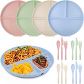 Set van 4 gedeelde platte borden, borden met onderverdeling, herbruikbare ontbijtborden, serviesset van PP voor familie, picknick, grillen (diameter: 23 cm)
