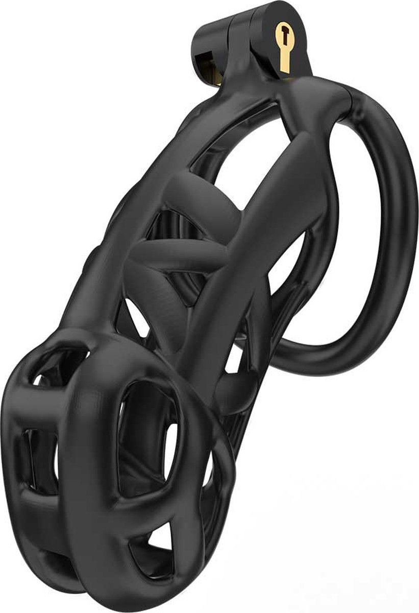 Peniskooi Zwart - Cock cage - Chastity Cage - Kunststof Peniskooi - Kuisheidskooi voor Mannen - Peniskooi met 5 Maten Penisringen - Peniskooi Zwart Maat L - Ø3.9 x 10.5 cm