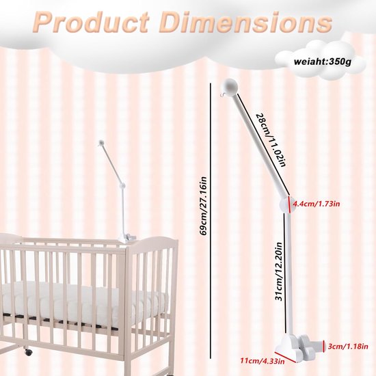 Support De Mobile Pour Lit De Bébé Et Table à Langer, Design Blanc Avec