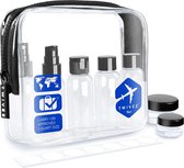 Transparante toilettas met reisflessenset - 1 liter - toilettas voor het vervoer van vloeistoffen in de handbagage, blauw - transparant