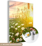 MuchoWow® Peinture sur verre 120x160 cm - Peinture sur verre acrylique - Fleurs - Marguerite - Nature - Soleil - Horizon - Photo sur verre - Peintures
