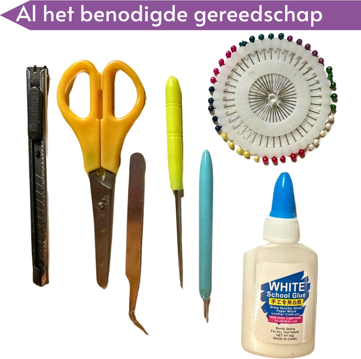 Quilling Set voor beginners in opbergbox - Filigraan papier, Bord met kurk + Spelden + Rolpen + Pincet - Gereedsschap voor filigraan papierkunst — afbeelding 8