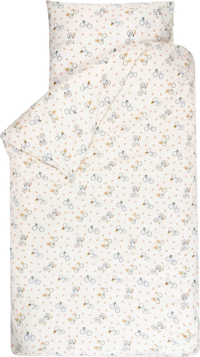 BINK Bedding Dekbedovertrek Fien 1-persoons 140 x 220 cm - Kussensloop 60 x 70 cm - tweezijdig - fietsen - vrolijke print - multicolor - ecru - Nederlands - Dutch - eenpersoons