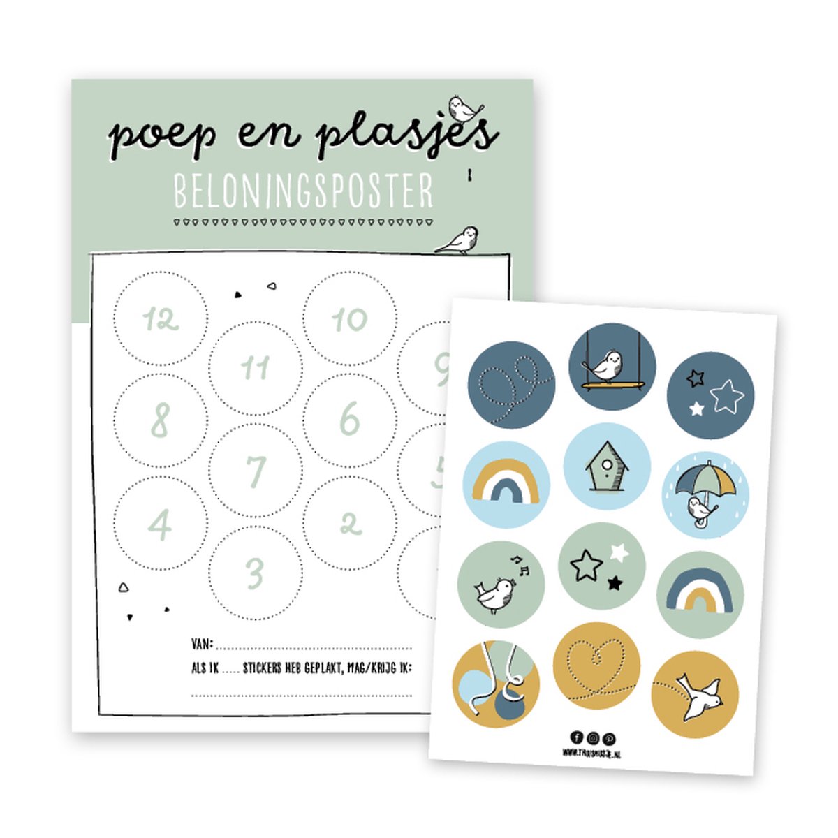 Thuismusje Poep en plasjes beloningsposter - groen - A4 formaat inclusief 12 stickers - Zindelijkheidstraining