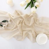 Tafelloper, chiffon, voor bruiloft, beige, crème, tafeldecoratie 75 cm x 3 m, voor verjaardagen, communie, ivoor