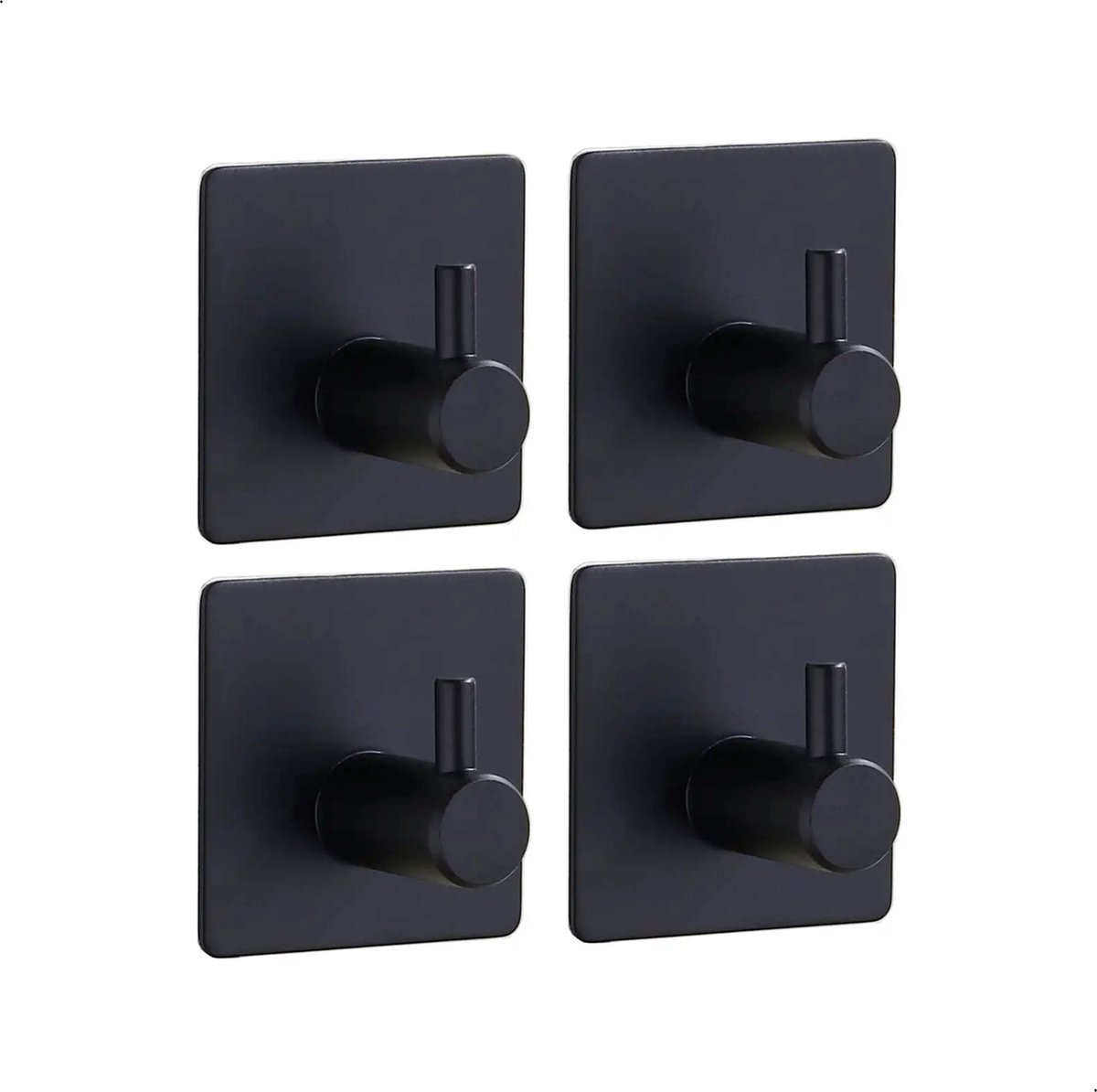 AKSA Home® Handdoekhaakjes Zelfklevend Vierkant 4 stuks - Handdoekhouder Zwart - Wandhaak - Haken - Ophanghaken