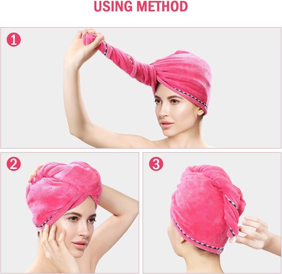 Set De 4 Turbans De Bain Microfibre Pour Cheveux - Séchage Rapide, Taille 65x25 Cm, Avec Bouton, Unisexe