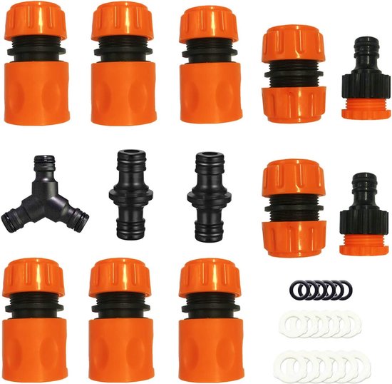 Foto: Abs slangconnector 13 kit 6 1 2 snelkoppeling 2 dubbele connector 2 2 in 1 kraan 2 verlenger 1 y connector en 18 reservering voor het aansluiten van de tuinslang