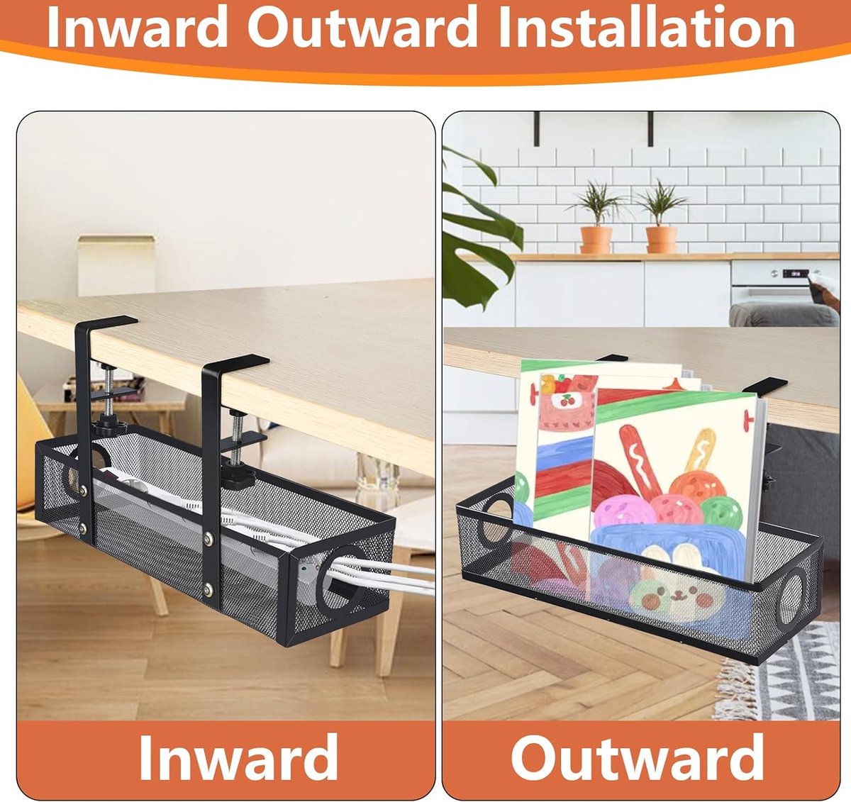 Cinati Kabelmanagementlade onder het bureau, draadorganizer zonder boren, kabellade met klem voor kabelbeheer, kabelorganizer voor kantoor, thuis
