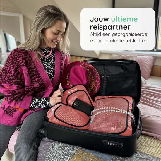 Volcan Compression Cubes d'emballage - Set organisateur de valise - Set de 4 - Avec fermeture éclair de compression - Pour sac à dos et valise - Vieux rose