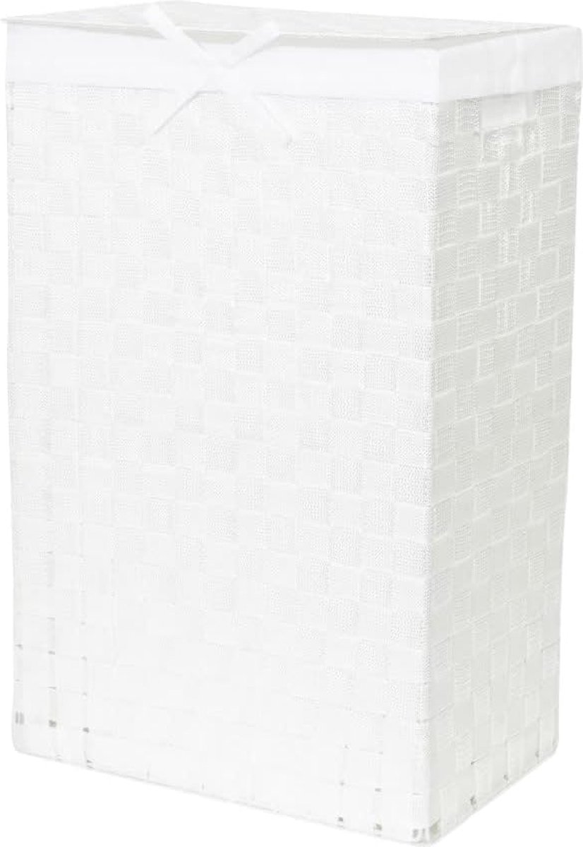 Goedkoopste rechthoekige wasmand met deksel, met handgrepen, metalen frame, uitneembare voering, 25 x 38 x 60 cm hoog, wit