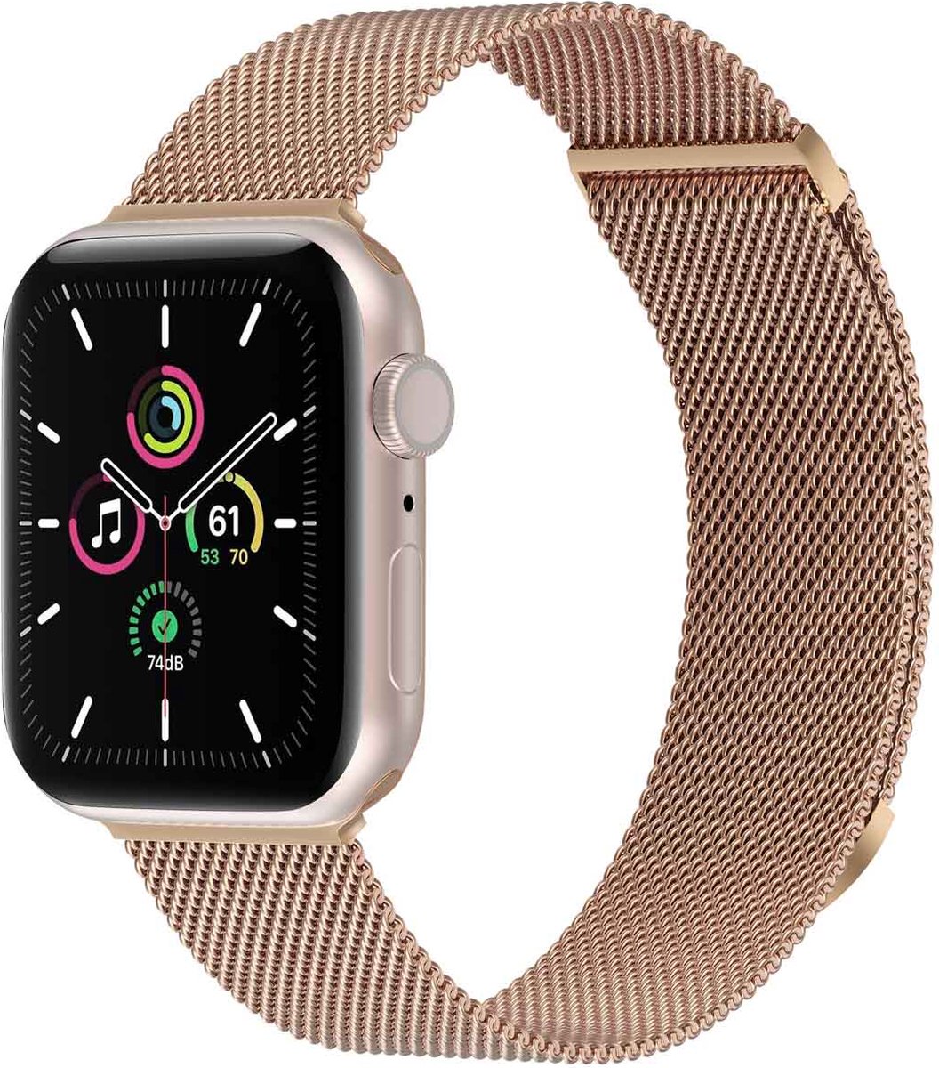 iMoshion Bandje Geschikt voor Apple Watch Bandje Series 1 / 2 / 3 / 4 / 5 / 6 / 7 / 8 / 9 / SE / Ultra (2) - 42 / 44 / 45 / 49 mm Maat S - iMoshion Milanees magnetische band - Rosé Goud