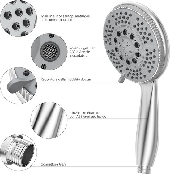 SparkPod 5 Inch 9 Spray Setting Douchekop - Hogedrukstraal met aan/uit schakelaar, pauze & waterval instelling - Premium ABS afneembare handdouchekop (gepolijst chroom