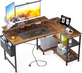L-vormig bureau met USB-laadaansluiting en stopcontact voor gaming en kantoor - Brun 120 x 80 x 88 cm