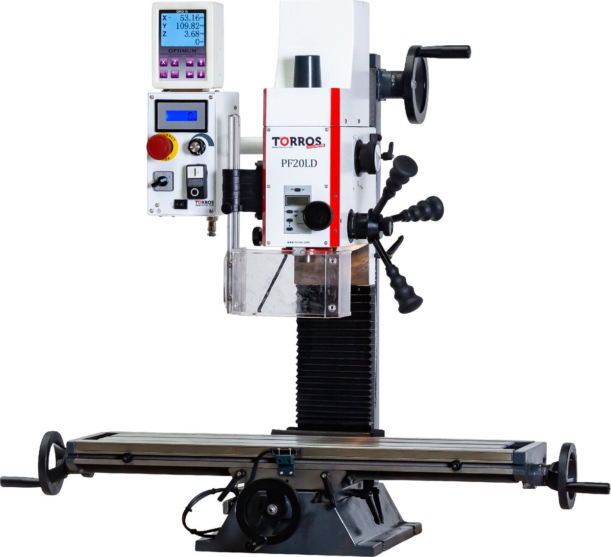 Boorfreesmachine X 480 mm Y 175 mm Z 280 mm MK2/M10 0,85 kW 230V lange tafel digitale aflezing Torros PF20LD VARIO