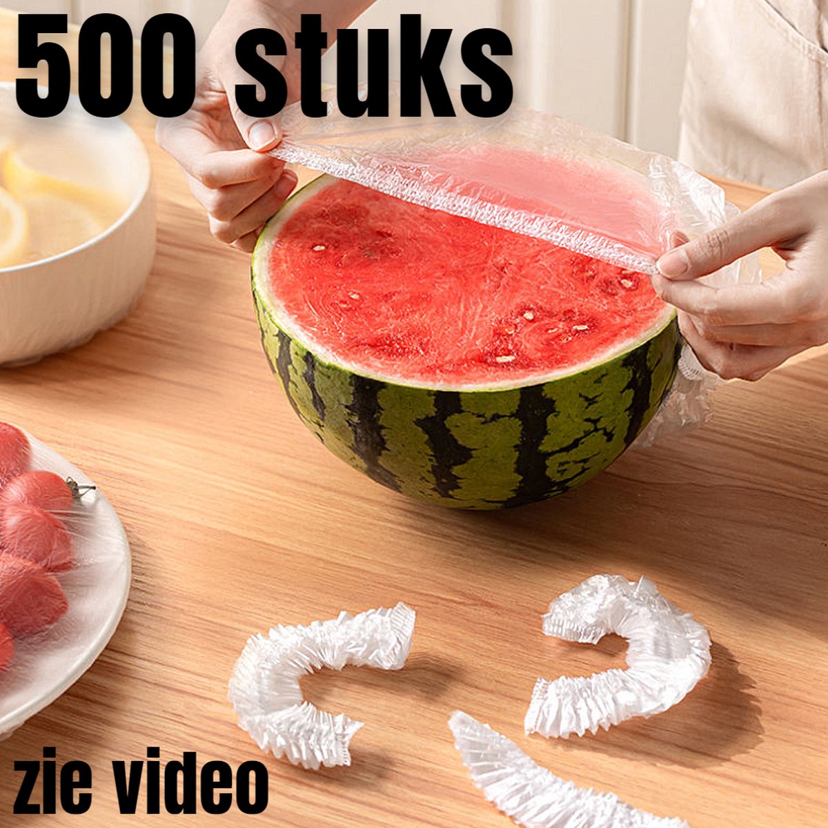 Allernieuwste.nl® 500 stuks Elastische Afdekfolie Voedselhoes XL voor Vershouden van Voedsel, Maaltijden, Gerechten en Fruit - Transparant - tot max 42 cm - 500 STUKS