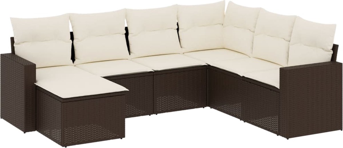 vidaXL 7-delige - Loungeset - met - kussens - poly - rattan - bruin