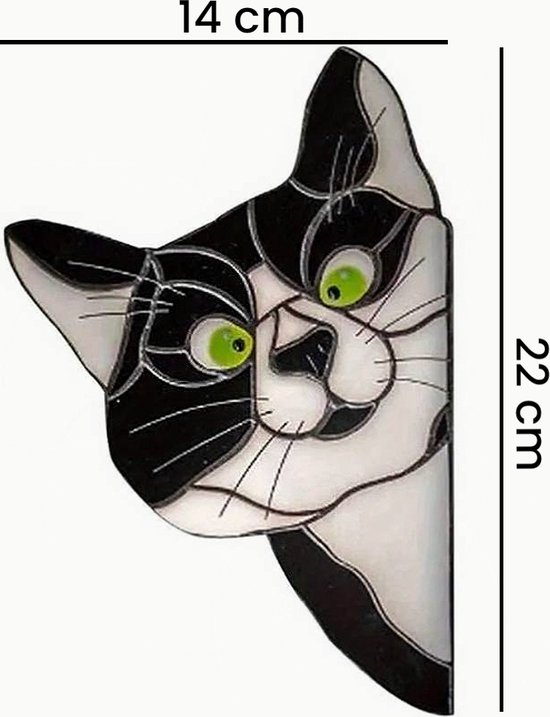 SET Raamdecoratie 2x Poezen Raamstickers Vinyl Zelfklevende Kittens - Suncatcher Kat - 2 STUKS: Zwart en Blauw 14 x 22 cm %%