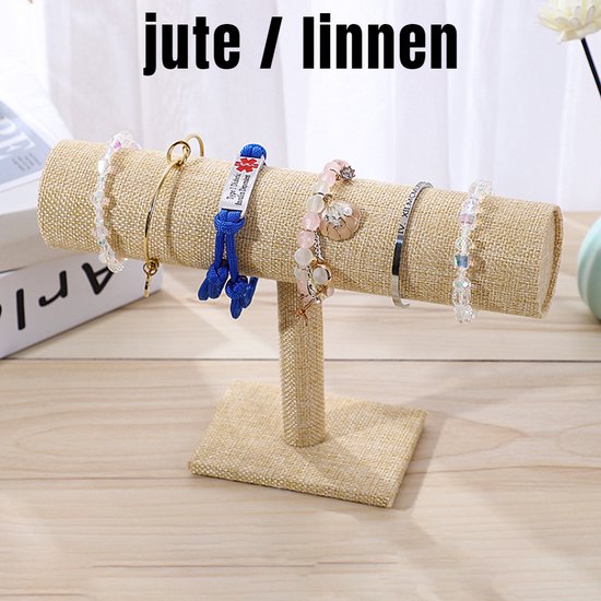 Allernieuwste.nl® 1-Laags Armband Display Sieraden Rek Sieradenstandaard JUTE / LINNEN Kleur Zwart 1 Rol - 23.7 x 7 x 13.5 cm - Linnen-Jute