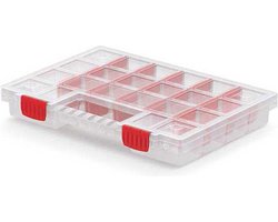 Kistenberg Sorteerbox/vakjes koffer - spijkers/schroeven/kleine spullen - 20 vaks - kunststof - transparant - 34 x 25 x 5 cm
