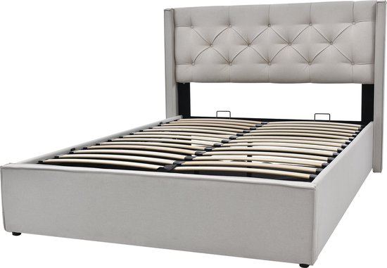 Merax Gestoffeerd Tweepersoonsbed - Bed met Hydraulische Opbergruimte - 160x200 cm - Grijs