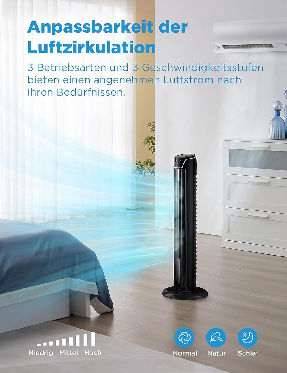 Ventilator - Ventilator Staand - Tafelventilator - Krachtige Luchtstroom - Ventilator Toren - Sterke Luchtstroom – foto 6