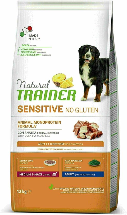 12 kg Natural trainer sensitive adult medium duck glutenvrij hondenvoer