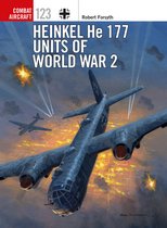 Boek "Heinkel He 177 Units of World War 2" met een schilderij van twee gevechtsvliegtuigen boven een brandende stad.