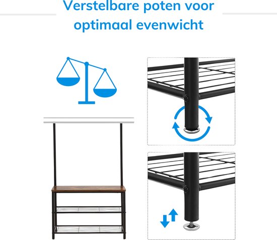 Kapstok met verstelbare poten voor optimaal evenwicht.