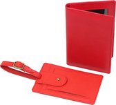Lederen paspoorthoes en kofferlabel - rood - rode set paspoorthoes en bagagelabel van leer - STUDIO Ivana van der Ende