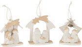 J-Line Hanger Kerststal Hout/Poly Wit/Beige Assortiment Van 3