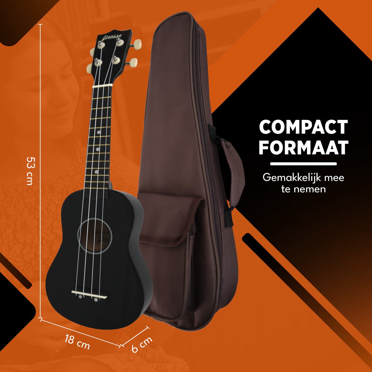 Finesse Ukelele - Starterset - 21" - Ukulele - Kind - Muziekinstrument – Zwart thumbnail 3
