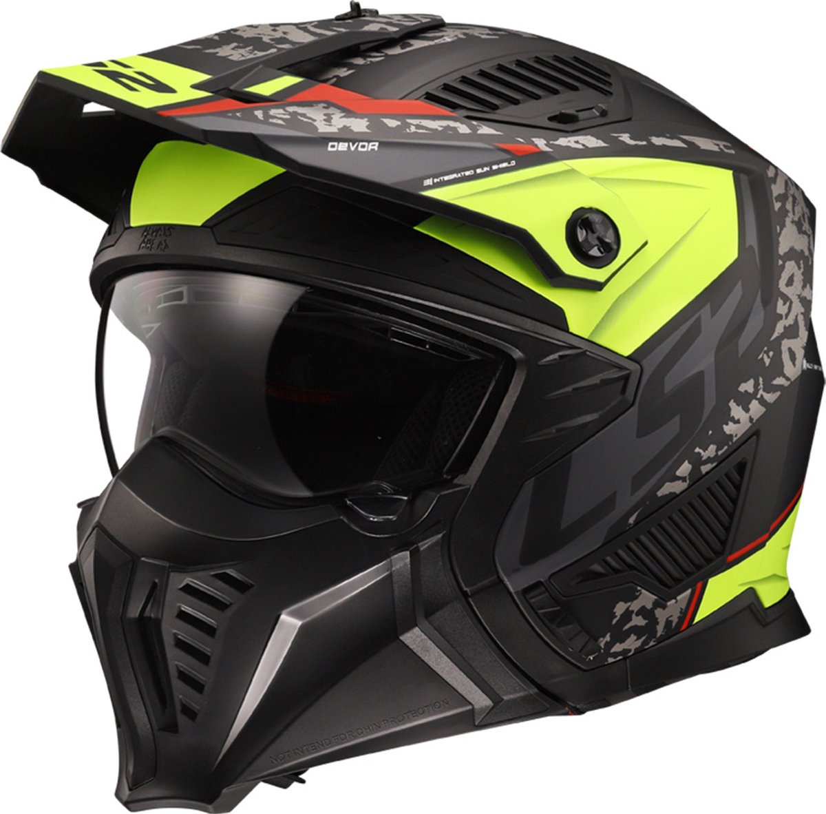 LS2 OF606 Drifter Devor Matt Black H-V Yellow 2XL - Maat 2XL - Helm