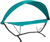 Rootz Hangmat met Frame - Zonnekap Hangmat - Ontspanningsbed voor buiten - Duurzaam metalen frame - UV-bescherming Luifel - Stabiel en veilig ontwerp - 273 cm x 181 cm x 115 cm