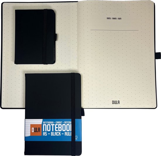 Cahier DULA A5 Zwart ligné avec couverture rigide